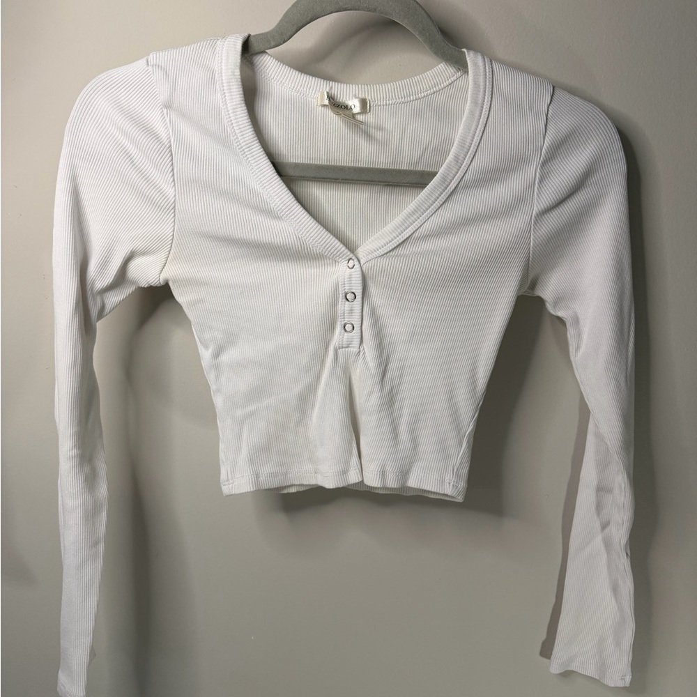 Bozzolo White Ribbed V-Neck Crop Top